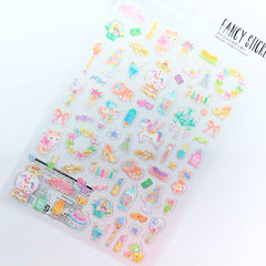 Kawaii Pastel Magical Girl Sticker | Unicorn Kitty Magic Wand Candy Ice Cream Dessert Sticker | Clear PVC Stickers