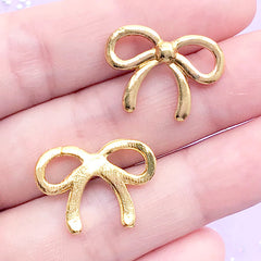 Metal Ribbon Cabochons | Resin Inclusions | Kawaii Embellishments | Decoden Supplies (4pcs / Gold / 21mm x 15mm)