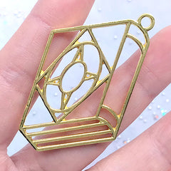 Black Magic Book Open Bezel Charm | Mahou Kei Deco Frame for Resin Craft | Magical Girl Jewelry Making (1 piece / Gold / 30mm x 50mm)