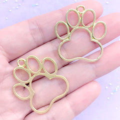Cat Paw Open Bezel | Dog Paw Charm | Kawaii Animal Deco Frame for UV Resin Filling | Resin Jewellery Supplies (2 pcs / Gold / 29mm x 32mm)