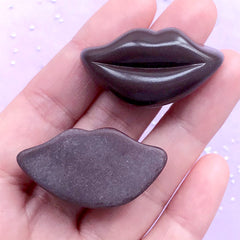 CLEARANCE Lip Shaped Chocolate Cabochon | Realistic Food Embellishments | Sweet Deco | Kawaii Decoden Pieces (2 pcs / Dark Brown / 38mm x 20mm)