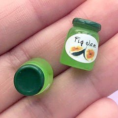 CLEARANCE Dollhouse Miniature Fruit Jam Jar Cabochon in 3D | 1:6 Scale Fig Jam Bottle | Fake Mini Food Supplies | Kawaii Sweet Deco (2 pcs / 10mm x 14mm / Green)