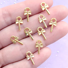 Kawaii Eye Pins with Bow | Glue On Eye Hooks | Hook Bails | Cute Jewelry Supplies (10 pcs / Gold / 6mm x 12mm)