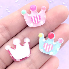 Small Crown Decoden Cabochons | Hair Bow Centers | Kawaii Phone Case DIY | Cute Embellishments (3 pcs / Assorted Mix / 19mm x 17mm)