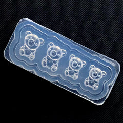 Small Teddy Bear Silicone Mold (4 Cavity) | Cute Animal Toy Mold | Clear Soft Mould for Kawaii UV Resin Craft (12mm and 14mm)