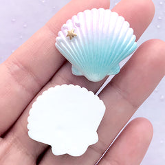 CLEARANCE Rainbow Gradient Seashell Cabochon | Marine Life Embellishment | Decoden Phone Case DIY | Kawaii Craft Supplies (2 pcs / Purple & Blue / 27mm x 26mm)