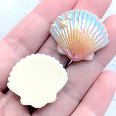 CLEARANCE Rainbow Aura Shell Resin Cabochon | Iridescent Seashell Embellishments | Kawaii Mermaid Decoden Supplies (4 pcs / Mix / 28mm x 24mm)