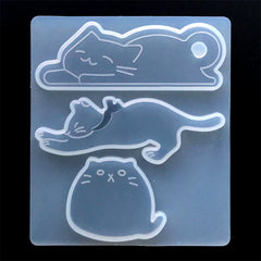 Kawaii Cat Silicone Mold (3 Cavity) | Cute Kitty Mould | Resin Hair Jewelry DIY | Decoden Cabochon Making