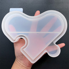 Heart Puzzle Container Silicone Mold for Resin Art | DIY Organizer Box | Home Decor Craft (166mm x 130mm)