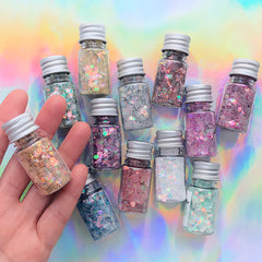 Iridescent Pastel Chunky Confetti Glitter Assortment (Set of 12) | Sparkle Hexagon Glitter and Glitter Powder Mix | Bling Bling Nail Designs