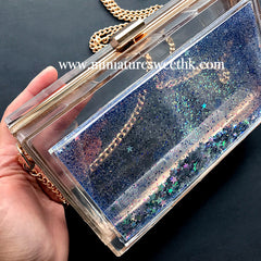 Rectangular Shaker Clutch Bag Silicone Mold with Findings | Fancy Rectangle Clear Handbag DIY | Kawaii Resin Craft Supplies (20cm x 12cm)