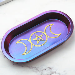 Triple Moon Trinket Tray Silicone Mold | Dianic Wicca Dish Mould | Triple Goddess Altar Decoration | Resin Craft Supplies (98mm x 173mm)