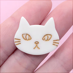 Cat Head Cabochon | Animal Resin Flatbacks | Toddler Hair Bow DIY | Kawaii Jewelry Supplies (1 Piece / White / 25mm x 21mm)