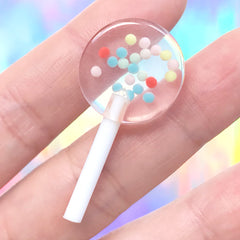 Lollipop with Sprinkles Cabochon | Kawaii Candy Decoden Cabochon | Fake Sweet Deco (1 piece / Clear Light Pink / 19mm x 39mm)