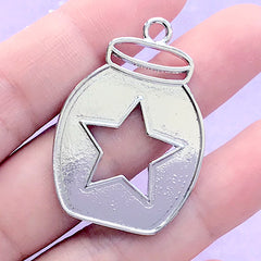 DEFECT Kawaii Bottle with Star Frame Open Bezel Pendant | Cute Jar Deco Frame for UV Resin Filling | Resin Jewelry Supplies (1 piece / Silver / 27mm x 39mm)