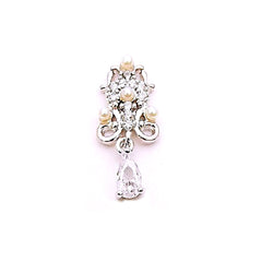 Dangle Nail Charm with Rhinestones and Pearls | Luxury Embellishment for Nail Designs (1 piece / Silver / 8mm x 18mm)