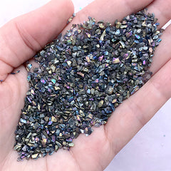 Iridescent Crushed Stone | Aurora Borealis Rainbow Glass Sprinkles | Metallic Glitter Flakes | Resin Inclusions (AB Black / 10 grams)