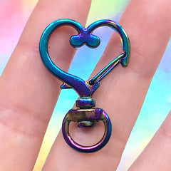 CLEARANCE Heart Lobster Snap Clip with Swivel Ring in Rainbow Gradient Colour | Kawaii Snap Clasp | Cute Keychain Findings (1 piece / 24mm x 35mm)