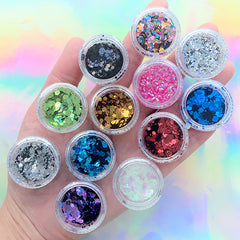 Hexagon Chunky Glitter Assortment in Various Sizes (Set of 12) | Holographic Confetti | Resin Inclusions | Sparkly Nail Designs