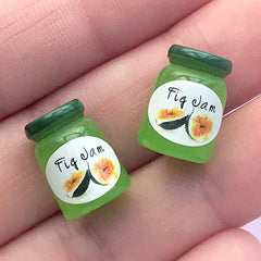 CLEARANCE Dollhouse Miniature Fruit Jam Jar Cabochon in 3D | 1:6 Scale Fig Jam Bottle | Fake Mini Food Supplies | Kawaii Sweet Deco (2 pcs / 10mm x 14mm / Green)