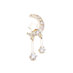 Kawaii Moon Nail Charm with Dangle Rhinestones | Magical Girl Jewelry DIY | Luxury Resin Inclusion (1 piece / Gold / 11mm x 26mm)