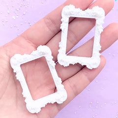 Victorian Frame Cabochons | Dollhouse Painting Frame | Miniature Picture Frame | Kawaii Jewellery Making (2 pcs / White / 35mm x 48mm)