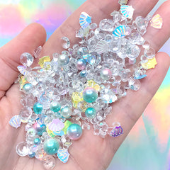 Faux Crystal Sprinkles with Seashell Confetti and Sugar Pearls | Kawaii Resin Shaker Bits | Resin Inclusions | Fake Cake Decor (Mix / 10 grams)