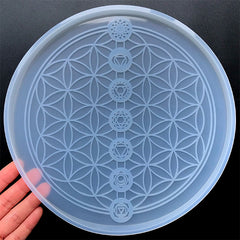 Flower of Life and Seven Chakras Crystal Grid Silicone Mold | Sacred Geometry Coaster Mould | Healing Meditation Altar Decor (210mm)