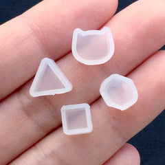 Tiny Mini Silicone Mold (Set of 4) | Stud Earring Mold | Kitty Head Mold | Gem Mold | Triangle Mold | Square Mold | Clear Mould for UV Resin