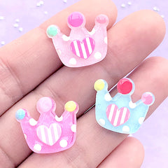 Small Crown Decoden Cabochons | Hair Bow Centers | Kawaii Phone Case DIY | Cute Embellishments (3 pcs / Assorted Mix / 19mm x 17mm)