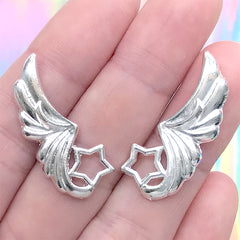 Magical Angel Wings Embellishments | Mahou Kei Accessories Making | Kawaii Resin Jewelry DIY (2 pcs / Silver / 13mm x 30mm)