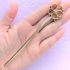 Plum Blossom Open Bezel Hair Stick | Floral Hairstick | Flower Deco Frame for UV Resin Jewelry DIY (1 piece / Gold / 25mm x 134mm)