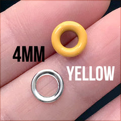 Coloured Grommets in 4mm for Handmade Leather Craft | Painted Eyelet and Washer (10 sets / Yellow)