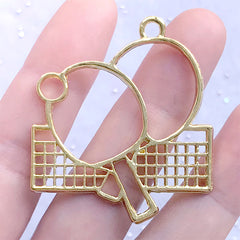 Table Tennis Paddle Open Bezel Charm | Sport Pendant | Deco Frame for Resin Filling | UV Resin Jewelry DIY (1 piece / Gold / 39mm x 43mm)