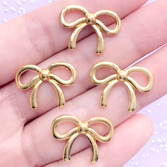 Metal Ribbon Cabochons | Resin Inclusions | Kawaii Embellishments | Decoden Supplies (4pcs / Gold / 21mm x 15mm)