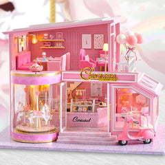 Dollhouse Cake Boutique Making Kit in 1:24 Scale | Carousel Restaurant Childhood Memories | Pink Girly Cafe | Miniature Craft Supplies