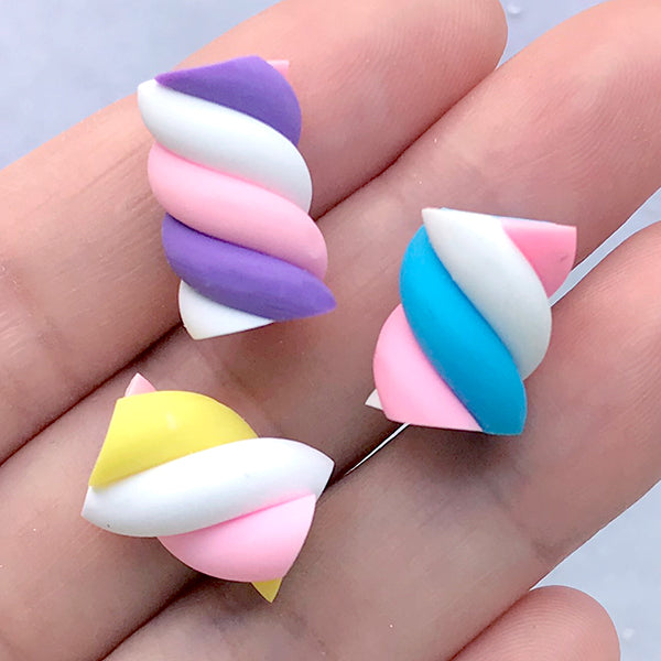 Polymer Clay Swirl Marshmallow Cabochons | Kawaii Decoden Supplies | Fake Sweet Deco (3 pcs / 10mm x 15mm)