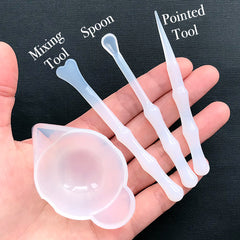 Silicone Cup with Mixing Tool and Spoon and Pointed Tool for Resin Crafts | Reusable Resin Mixing Cup | Pigment Mixing Bowl (Set of 4pcs)