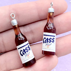 Miniature Korean Beer Charm | 1:12 Scale Dollhouse Beverage | 3D Doll House Drink Bottle | Mini Food Craft (2 pcs / 10mm x 40mm)