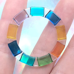 Rainbow Resin Circle Cabochon | Glass Lookalike Resin Cabochon | Colourful Jewelry DIY (1 piece / 38mm)