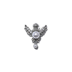 Baroque Eagle Wings Nail Charm with Pearls | Mini Metal Embellishment for Nail Design (1 piece / Silver / 12mm x 13mm)