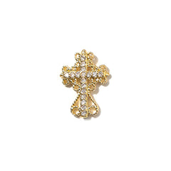 Cross Nail Charm with Rhinestones | Sparkle Metal Embellishment | Religion Nail Design (1 piece / Gold / 9mm x 13mm)