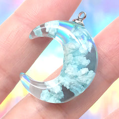 Blue Sky and White Cloud Charm in Moon Shape | Resin Terrarium Pendant | Whimsical Jewelry DIY (1 piece / 22mm x 29mm)