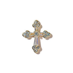 Budded Cross Nail Charm with Rhinestones | Luxury Religion Nail Art | Cathedral Cross Embellishment for Resin Craft (1 piece / Gold / 12mm x 14mm)