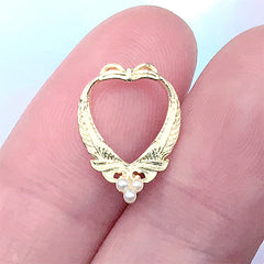 Heart Frame Nail Charm with Pearls | Small Open Bezel for Resin Filling | Metal Embellishment | Nail Deco (1 piece / Gold / 11mm x 15mm)