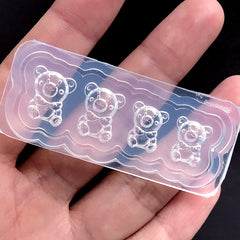Small Teddy Bear Silicone Mold (4 Cavity) | Cute Animal Toy Mold | Clear Soft Mould for Kawaii UV Resin Craft (12mm and 14mm)