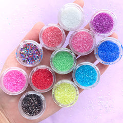 Fake Colorful Crushed Stone Flakes Assortment | Faux Colored Sugar Sprinkles | Nail Art Supplies | Resin Fillers (Set of 12)