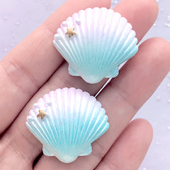 CLEARANCE Rainbow Gradient Seashell Cabochon | Marine Life Embellishment | Decoden Phone Case DIY | Kawaii Craft Supplies (2 pcs / Purple & Blue / 27mm x 26mm)