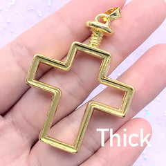 Big Cross Open Back Bezel Pendant | Thick Type Deco Frame for Resin Jewellery Making (1 piece / Gold / 36mm x 48mm)
