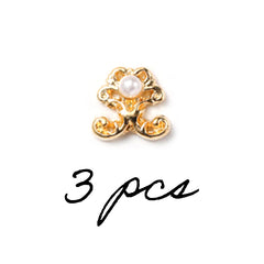 Baroque Scroll Nail Charm with Pearl | Mini Metal Embellishment for Nail Designs | Resin Inclusion (3 pcs / Gold / 9mm x 9mm)